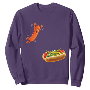 Funny Chicago Style Hot Dog Sausage Jumping Into Bun BBQ Sweatshirt
