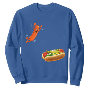 Funny Chicago Style Hot Dog Sausage Jumping Into Bun BBQ Sweatshirt
