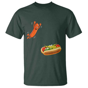 Funny Chicago Style Hot Dog Sausage Jumping Into Bun BBQ T Shirt