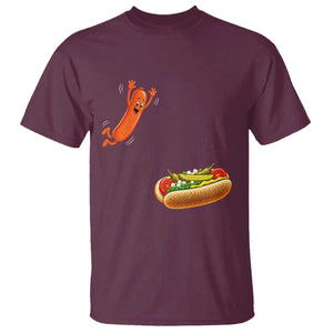 Funny Chicago Style Hot Dog Sausage Jumping Into Bun BBQ T Shirt