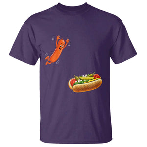 Funny Chicago Style Hot Dog Sausage Jumping Into Bun BBQ T Shirt