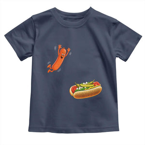 Funny Chicago Style Hot Dog Sausage Jumping Into Bun BBQ Toddler T Shirt