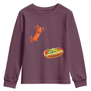 Funny Chicago Style Hot Dog Sausage Jumping Into Bun BBQ Youth Sweatshirt