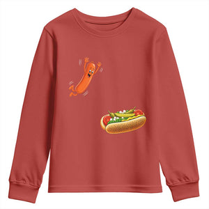 Funny Chicago Style Hot Dog Sausage Jumping Into Bun BBQ Youth Sweatshirt