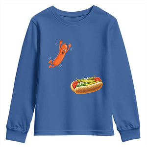 Funny Chicago Style Hot Dog Sausage Jumping Into Bun BBQ Youth Sweatshirt