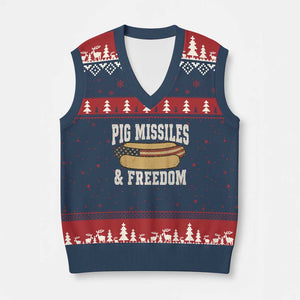 Pig Missiles And Freedom 4th of July Patriotic Hotdog V-Neck Knit Sweater Vest