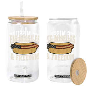 Pig Missiles And Freedom 4th of July Patriotic Hotdog Glass Can