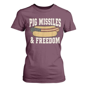 Pig Missiles And Freedom 4th of July Patriotic Hotdog T Shirt For Women