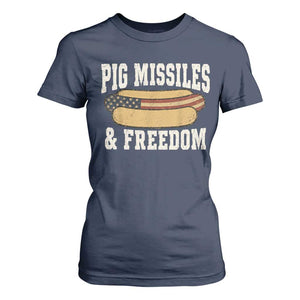 Pig Missiles And Freedom 4th of July Patriotic Hotdog T Shirt For Women