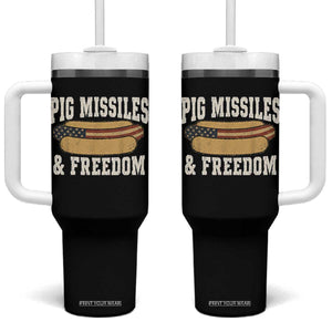 Pig Missiles And Freedom 4th of July Patriotic Hotdog Tumbler With Handle