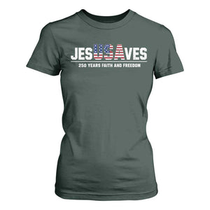 Jesus Saves USA 250th Anniversary T Shirt For Women 250 Years of Fath And Freedom 4th of July