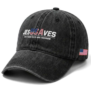 Jesus Saves USA 250th Anniversary Washed Cotton Baseball Cap 250 Years of Fath And Freedom 4th of July