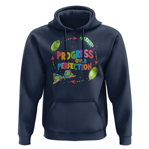 Progress Over Perfection Hoodie Caterpillar Back To School TS11 Navy Print Your Wear