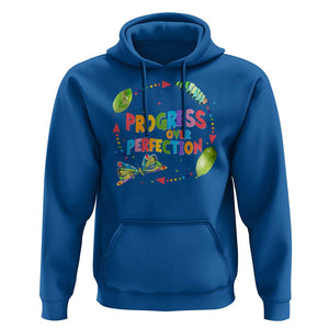 Progress Over Perfection Hoodie Caterpillar Back To School TS11 Royal Blue Print Your Wear