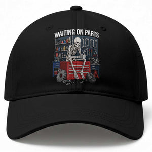 Waiting On Parts Funny Mechanic Baseball Cap Funny Skeleton Auto Repair Life