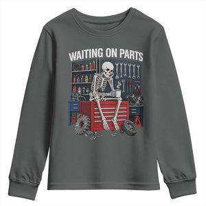 Waiting On Parts Funny Mechanic Youth Sweatshirt Funny Skeleton Auto Repair Life