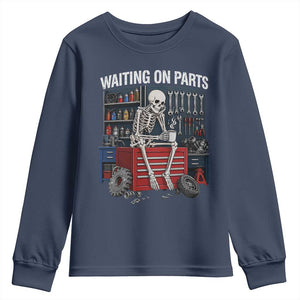 Waiting On Parts Funny Mechanic Youth Sweatshirt Funny Skeleton Auto Repair Life