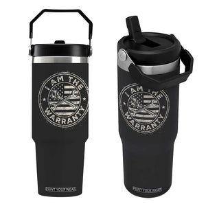 I Am The Warranty Funny Mechanic Flip Straw Tumbler Race Car Parts Repair Guy Vintage American Flag
