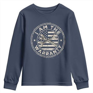I Am The Warranty Funny Mechanic Youth Sweatshirt Race Car Parts Repair Guy Vintage American Flag TS11 Navy Print Your Wear