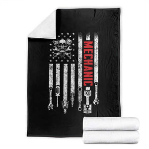 Mechanic American Flag Vintage Skull Auto Repair Handyman Throw Blanket