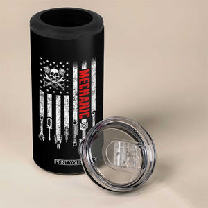 Mechanic American Flag Vintage Skull Auto Repair Handyman 4 in 1 Can Cooler Tumbler