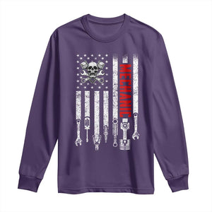 Mechanic American Flag Vintage Skull Auto Repair Handyman Long Sleeve Shirt