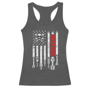 Mechanic American Flag Vintage Skull Auto Repair Handyman Racerback Tank Top