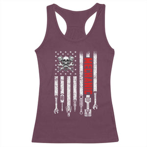 Mechanic American Flag Vintage Skull Auto Repair Handyman Racerback Tank Top