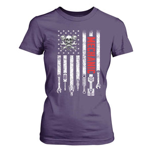 Mechanic American Flag Vintage Skull Auto Repair Handyman T Shirt For Women