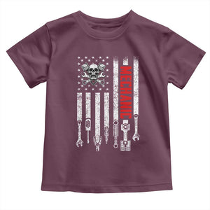 Mechanic American Flag Vintage Skull Auto Repair Handyman Toddler T Shirt