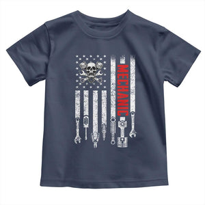 Mechanic American Flag Vintage Skull Auto Repair Handyman Toddler T Shirt