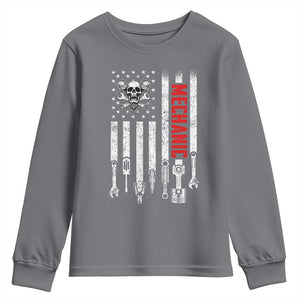 Mechanic American Flag Vintage Skull Auto Repair Handyman Youth Sweatshirt