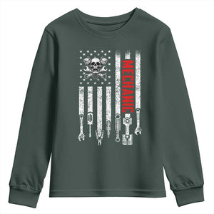 Mechanic American Flag Vintage Skull Auto Repair Handyman Youth Sweatshirt