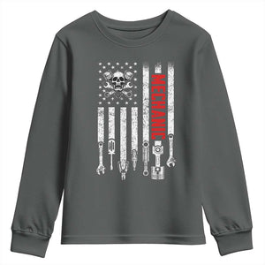 Mechanic American Flag Vintage Skull Auto Repair Handyman Youth Sweatshirt