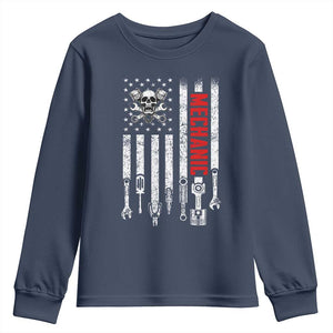 Mechanic American Flag Vintage Skull Auto Repair Handyman Youth Sweatshirt