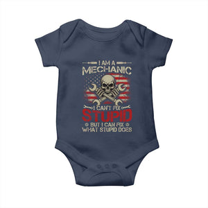 I Am A Mechanic I Can't Fix Stupid But I Can Fix What Stupid Does Baby Onesie Funny Car Guy