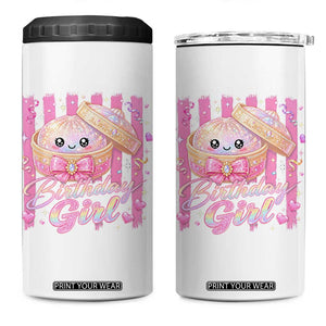 Birthday Girl Cute Glitter Dumpling 4 in 1 Can Cooler Tumbler Kawaii Food Squishy Summer Stripes