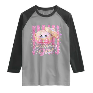 Birthday Girl Cute Glitter Dumpling Raglan Shirt Kawaii Food Squishy Summer Stripes