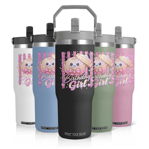 Birthday Girl Cute Glitter Dumpling Flip Straw Tumbler Kawaii Food Squishy Summer Stripes