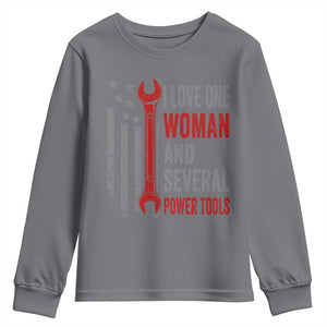 I Love One Woman And Several Power Tools Youth Sweatshirt Funny Mechanic Handyman Carpenter TS11 Charcoal Print Your Wear
