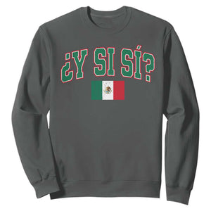 Mexican Y Si Si Sweatshirt Mexico Flag Funny Mexican Optimistic Saying TS11 Dark Heather Print Your Wear