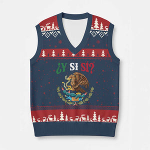 Mexican Y Si Si V-Neck Knit Sweater Vest Escudo Mexico Coat of Arms Funny Hispanic Saying TS11 Navy Red Print Your Wear