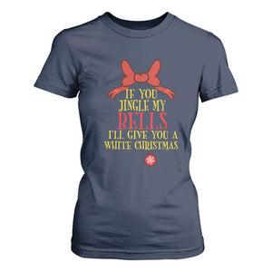 If You Jingle My Bells I'll Give You A White Christmas T Shirt For Women Red Bow TS11 Navy Print Your Wear