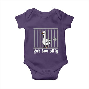Funny Got Too Silly Baby Onesie Goose Pun Humor Animal Lovers TS11 Purple Print Your Wear