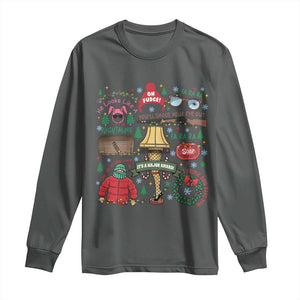 Funny Christmas Movie Long Sleeve Shirt Oh Fudge Bunny Pajama Italian Leg Lamp TS11 Dark Heather Print Your Wear