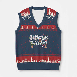 Funny Naughty Xmas Jingle Balls V-Neck Knit Sweater Vest Santa Xmas Jingle Bells Adult Joke TS11 Navy Red Print Your Wear