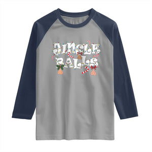Funny Naughty Christmas Jingle Balls Raglan Shirt Santa Xmas Jingle Bells Adult Joke TS11 Sport Gray Navy Print Your Wear