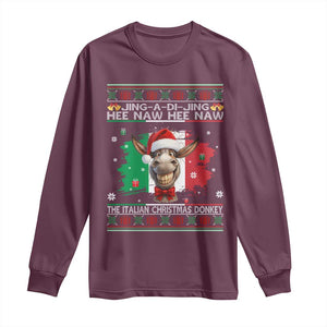 Funny Italian Christmas Donkey Long Sleeve Shirt Funny Domick The Donkey Holiday Italy Flag TS11 Maroon Print Your Wear