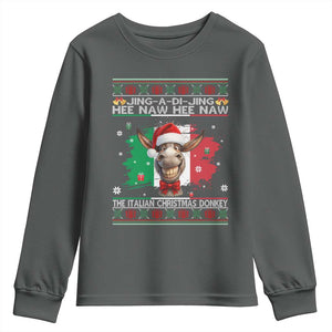 Funny Italian Christmas Donkey Youth Sweatshirt Funny Domick The Donkey Holiday Italy Flag TS11 Dark Heather Print Your Wear