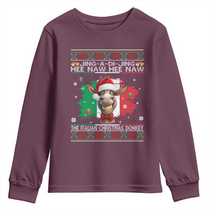 Funny Italian Christmas Donkey Youth Sweatshirt Funny Domick The Donkey Holiday Italy Flag TS11 Maroon Print Your Wear
